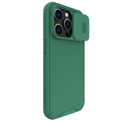 Чехол зеленого цвета (Deep Green) с сдвижной шторкой для камеры на смартфон iPhone 14 Pro от Nillkin, серия CamShield Pro Case