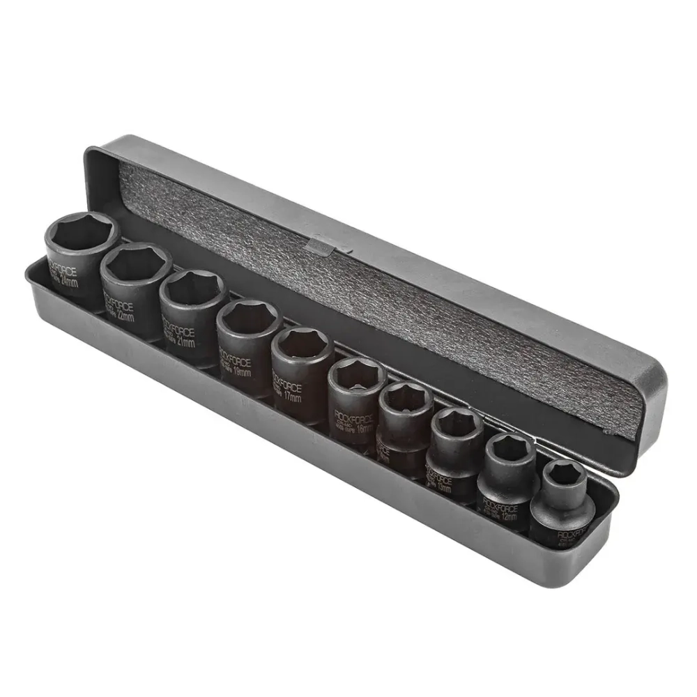 Набор головок ударных 10пр.1/2''(6-гран)(10,12,13,14,16,17,19,21,22,24,мм), в металл. кейсе RockForce##Rock FORCE RF-4109-5MPB