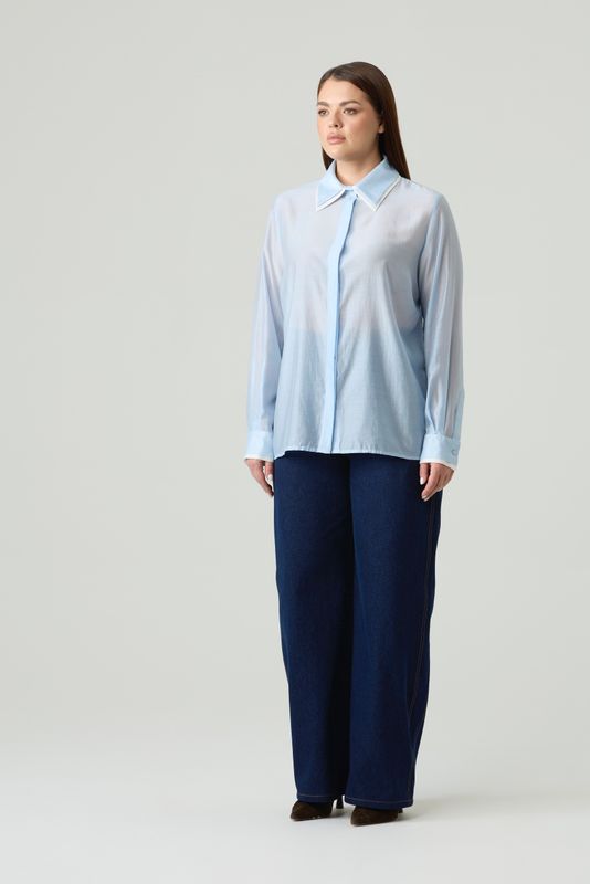 Блузка из тенселя с двойными деталями, голубой