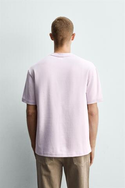 ZARA ФУТБОЛКА RELAXED FIT INTERLOCK, РОЗОВЫЙ/ЛИЛОВЫЙ