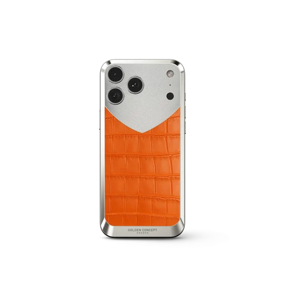 Чехол для iPhone 17 на магните - Натуральная кожа Аллигатора - Оранжевый