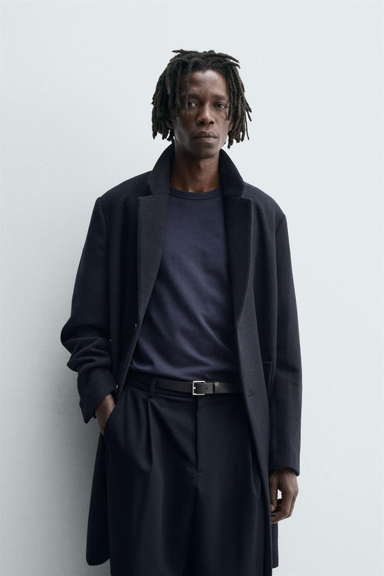 ZARA ПАЛЬТО КЛАССИЧЕСКОГО КРОЯ ИЗ ШЕРСТИ, МОРСКОЙ СИНИЙ