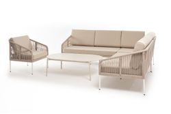 "Канны" модульная угловая лаунж-зона из роупа (веревки) со столом "Диего" (молочный), цвет бежевый
