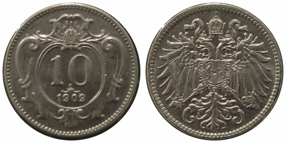 Австрия 10 геллеров, 1892-1911 XF
