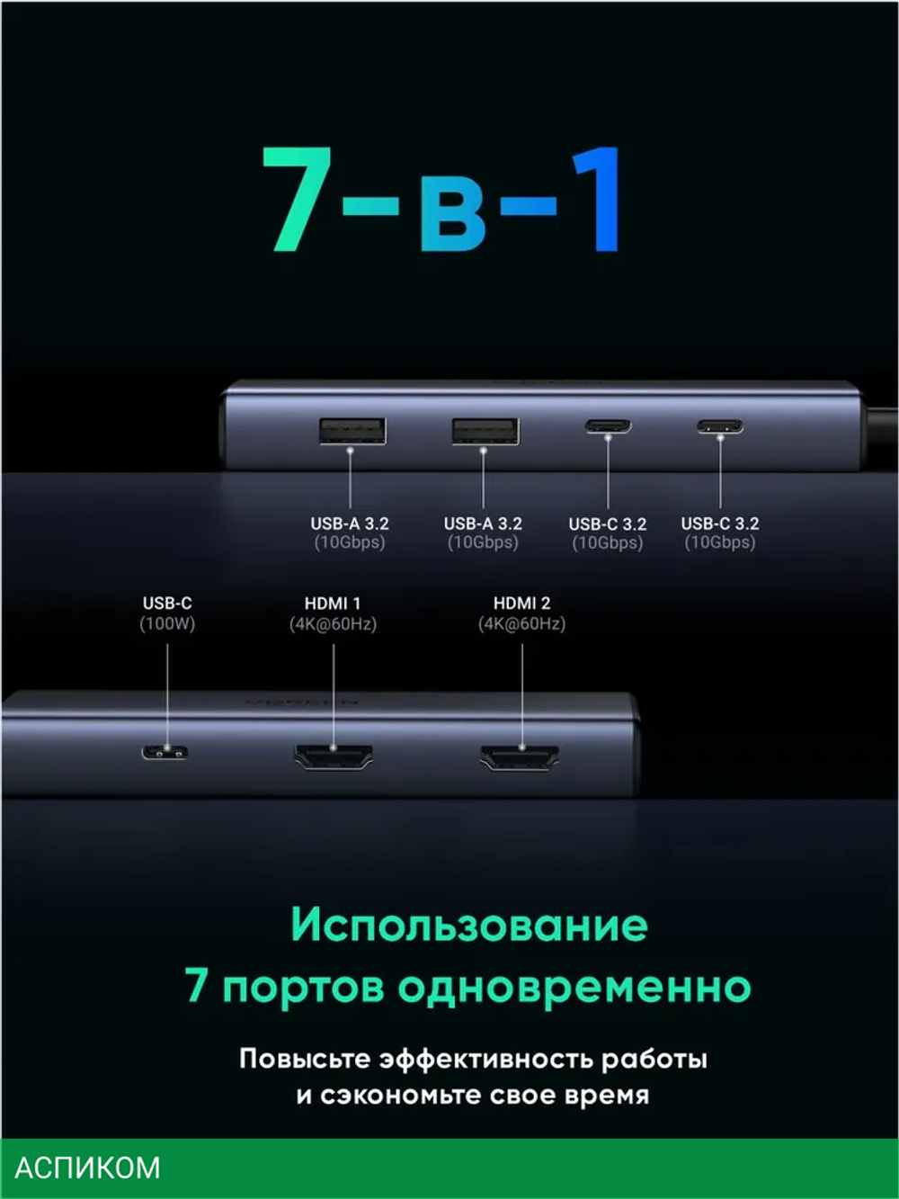Док-станция Ugreen CM498 Space Gray (45379)