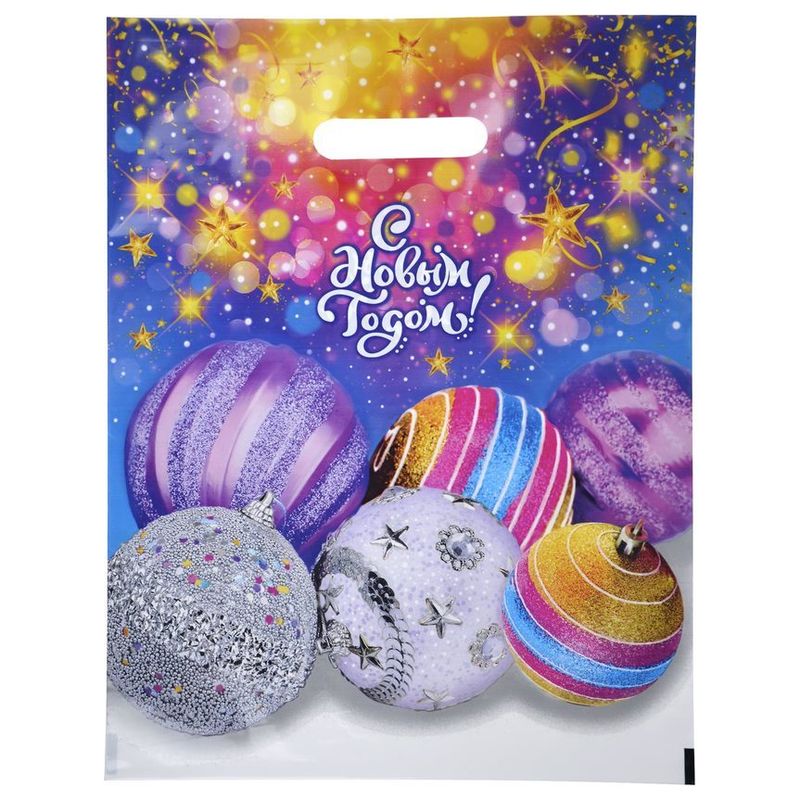 Пакет новогодний прорубная ручка Россия  31*40 см 60 мкм ПВД Дискотека 1 шт 500 шт/кор