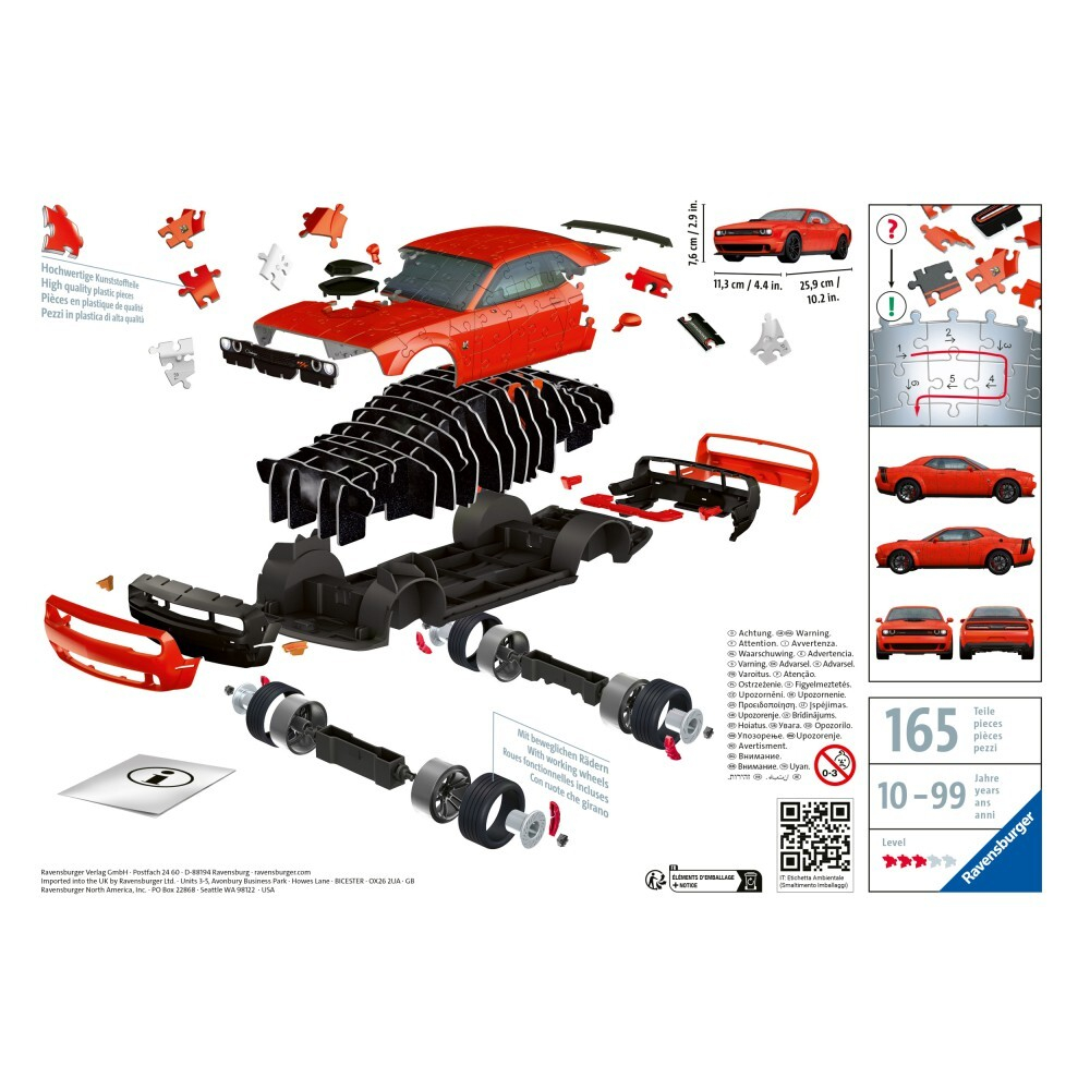 Ravensburger - 3D пазл Dodge Challenger R/T Scat Pack Widebody 165 деталей. 112845 / артикул   112845  / GTIN 4005556112845