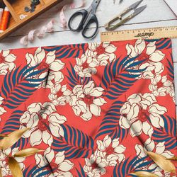 Ткань флис пёстрый рисунок с белым цветком