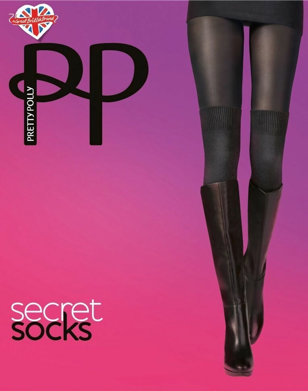 Стильные колготки с имитацией высоких гольфов (Размер: S-M) (Цвет: черный)