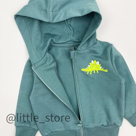 Толстовка на молнии "Динозавры" из футера, темный малахит