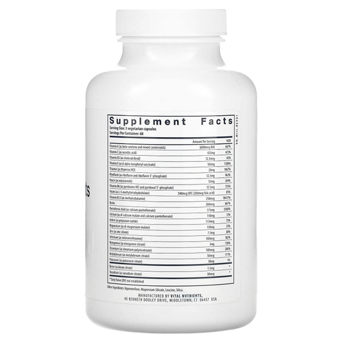 Vital Nutrients, мультипитательный цитрат/малат (без меди и железа), 180 вегетарианских капсул