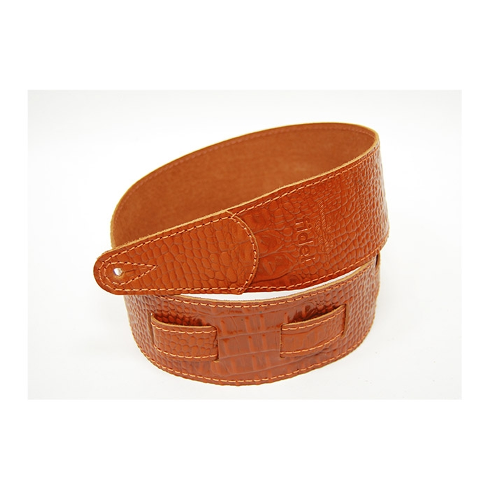 Fidel FL660287L11 Leather 11 Ремень для гитары, кожаный, мандарин, тиснение рептилия. Ширина: 70 мм. Длина: 900-1440 мм. Толщина: 2,8-3 мм. Отстрочка оранжевой ниткой.