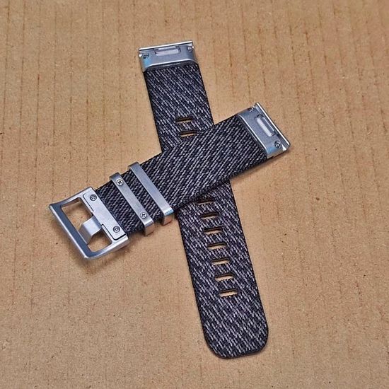 Ремешок 22 мм для Garmin нейлоновый жакардовое плетение, стальные тренчики (Серебристый Черно-серый)
