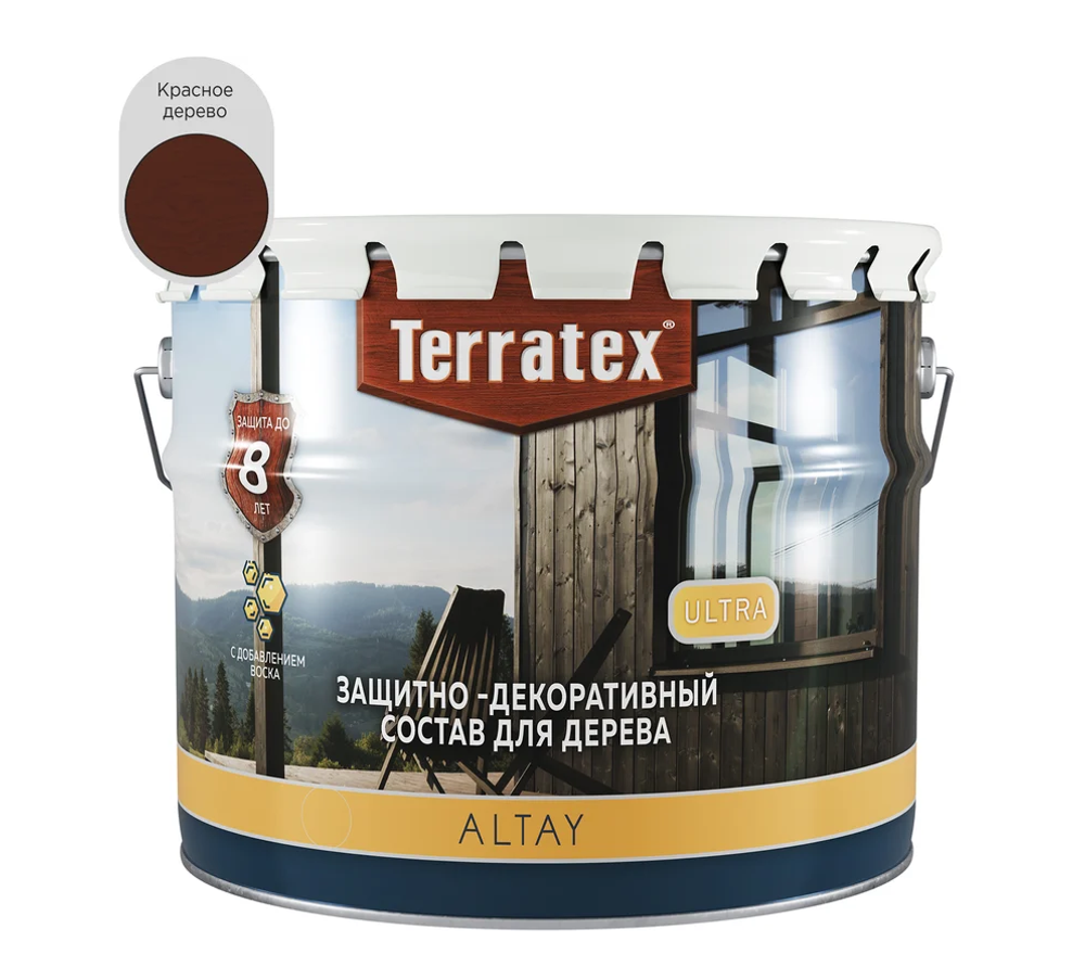 Деревозащитный декоративный состав Terratex ALTAY ULTRA Красное дерево глянцевый 7,5кг