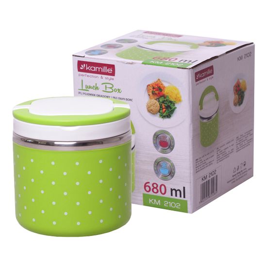 Ланч-бокс круглый 680 мл. Kamille КМ 2102 пластик, нержавеющая сталь