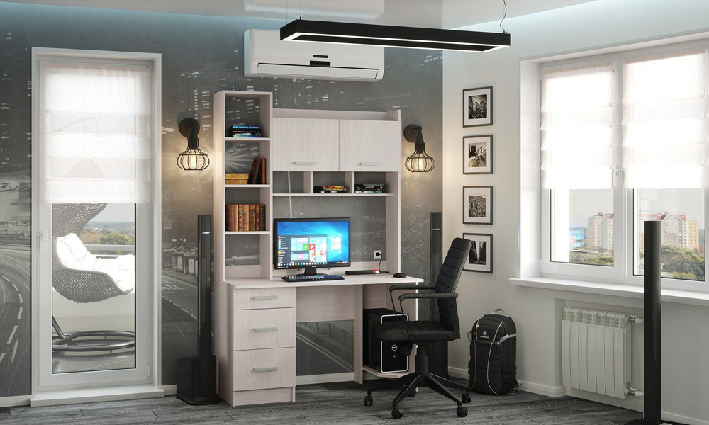 Стол компьютерный с ящиками и полками Дуб Крафт белый 125х60х196,8 см