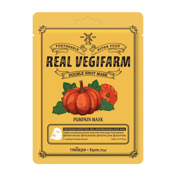 Маска для лица Fortheskin Super Food Real Vegifarm Double Shot Mask Pumpkin Тыква противоотечная 23 мл