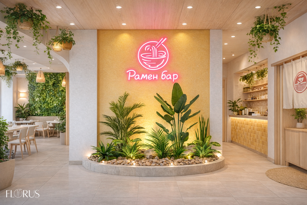 Напольная композиция в стиле тропики со стрелицией, длина 2-2,5 м