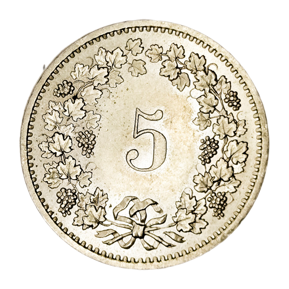 Switzerland, 5 Rappen, 1975 – Libertas Series, AU