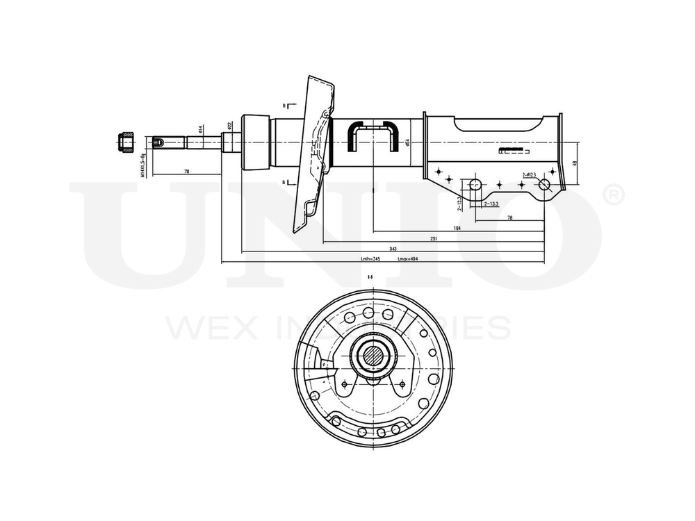Амортизатор газовый передней подвески левый UNIO SAB-10290