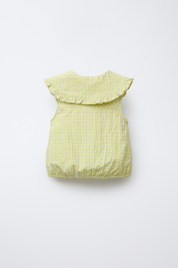 ZARA РУБАШКА В КЛЕТКУ С КРУГЛЫМ ВОРОТНИКОМ, ЛАЙМОВЫЙ