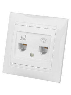 Розетка телефонная RJ11 + компьютерная RJ45 белая "Лама" TDM