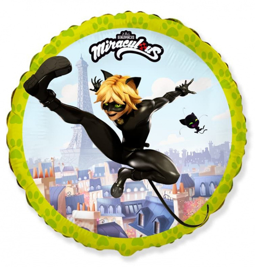Шар-круг, фольга, 18/46 см, Супер Кот/Miraculous Cat Noir (Леди Баг и Супер кот) (FM)