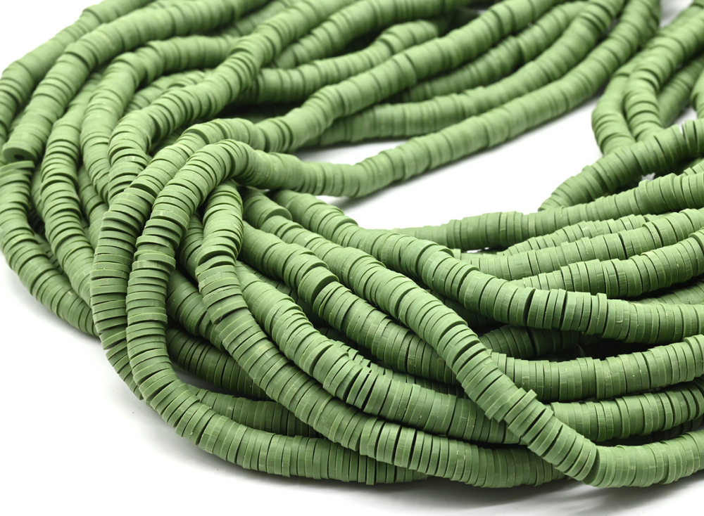 999880 Нить каучуковых бусин 6мм, хаки, нить 39см