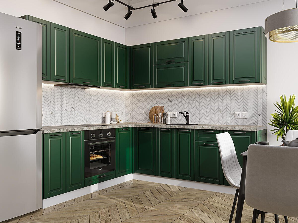 Угловая модульная кухня Дублин-02 Special Green - Белый 2140*2200/2400*600