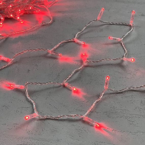 Светодиодная гирлянда с колпачком 100 красных LED ламп 10 м., 24В., прозрачный провод ПВХ, IP65, LTC (PST100CAP-10-1R)