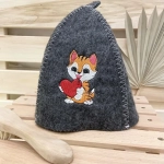 Шапка банная детская классическая с вышивкой «Тигренок», цвет серый, (без упаковки)