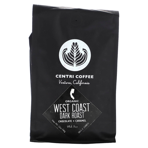 Centri Coffee, Centri Coffee, органическое западное побережье, шоколад и карамель, цельные зерна, темная обжарка, 340 г (12 унций)