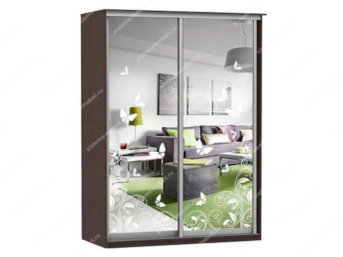 Шкаф купе Модерн 1490х600 2-х дверный 2-х секционный зеркальный с пескоструем №4 венге