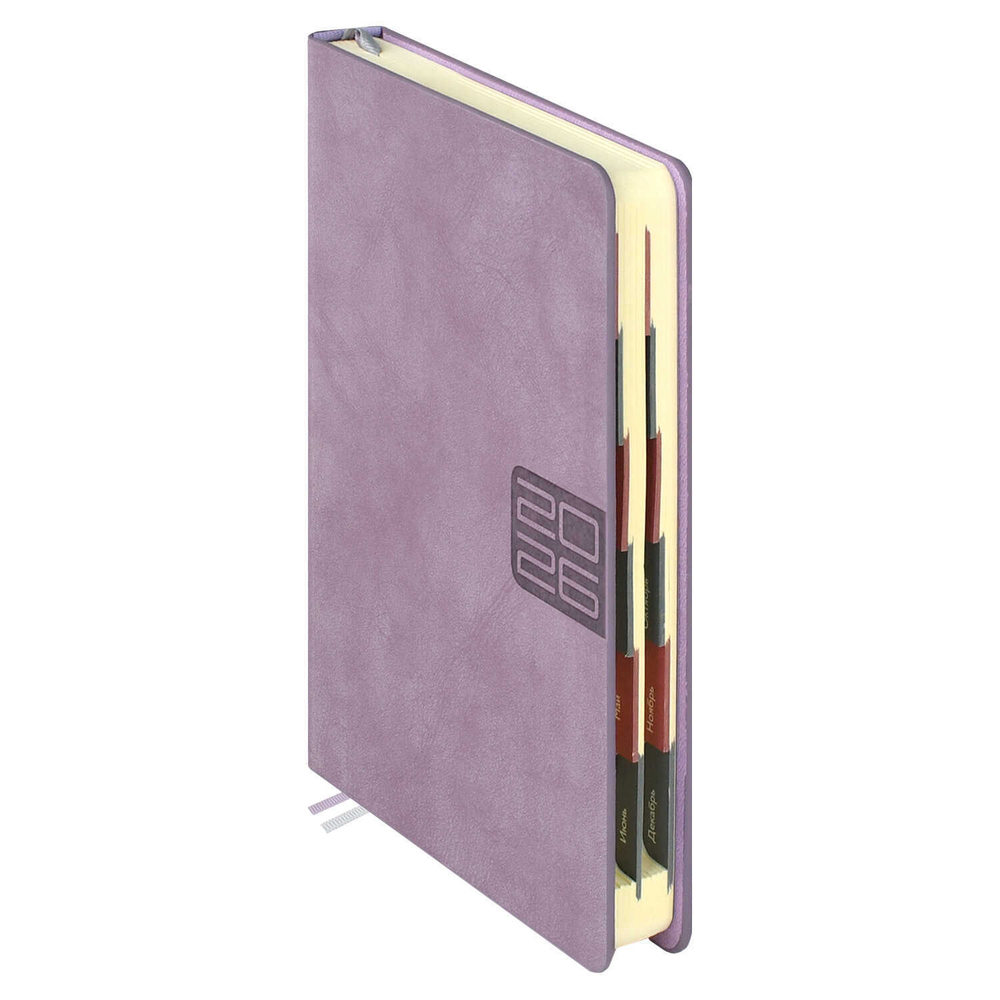 Ежедневник датированный 2026 ESCALADA, #ДУМАЙ КАК МИЛЛИАРДЕР, А6+, 176 л., арт. 70296/ 20 ТИВОЛ ГЛОСС СИРЕНЕВЫЙ (кожзам: 126x174 мм, твёрдый переплёт, запаянный край, материал обложки: искусственная кожа "Тиволи глосс"; декор: блинтовое тиснение; спо