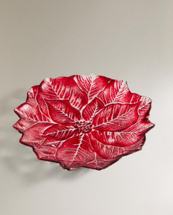 ZARA HOME НОВОГОДНЯЯ ДЕСЕРТНАЯ ТАРЕЛКА ИЗ СТЕКЛА В ФОРМЕ ЦВЕТКА, КРАСНЫЙ