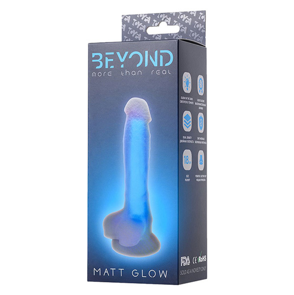 Прозрачно-синий светящийся в темноте фаллоимитатор 18см ToyFa Beyond Matt Glow 872012