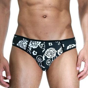 Мужские трусы брифы черные с белыми цветами Cosmos Colors WR40_BW