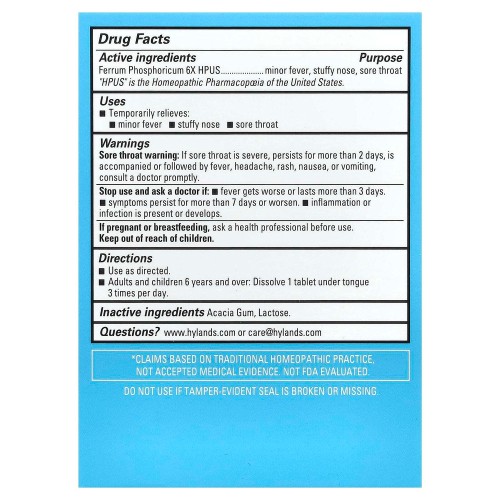 Hyland's Naturals, Cell Salt # 4, Ferrum Phos 6X, 100 быстрорастворимых одиночных таблеток