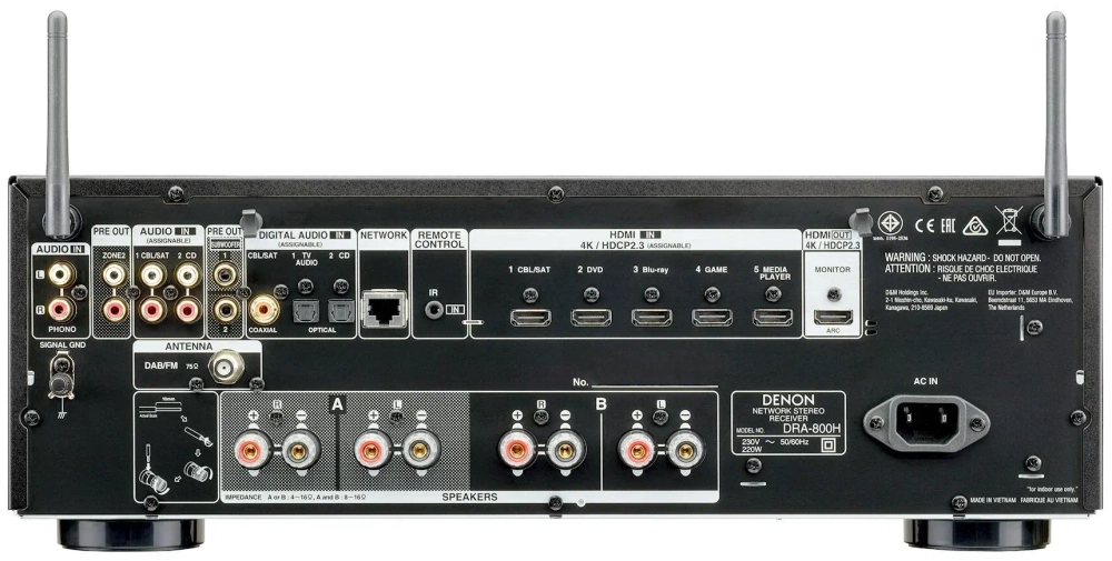 AV-ресивер Denon DRA-800H, 2 канала, Wi-Fi/Bluetooth, 4K, черный