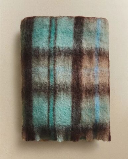 Zara Home - Шерстяной плед, голубой, 140x190 см