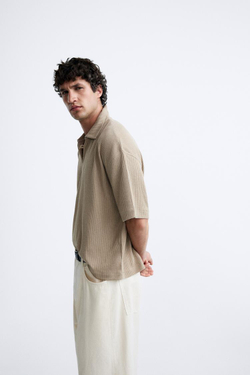 ZARA ПОЛО ИЗ РЕЛЬЕФНОЙ ТКАНИ, РЫЖЕВАТО-КОРИЧНЕВЫЙ