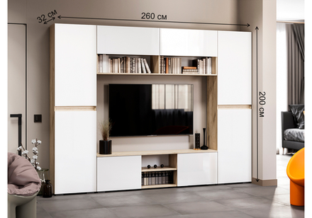 Готовая гостиная Woodville Алетра дуб крафт серый, глянец белый  3