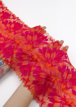 Эластичное кружево фуксия с оранжевым ширина 20 см
