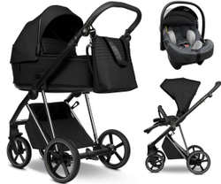 Детская коляска Roan Sol Vintage Luxury 2.0 3 в 1 с автокреслом Tutis Elo Lux EduSky Grey VIN 05/CB Caviar Black/Nickel/руч.Black