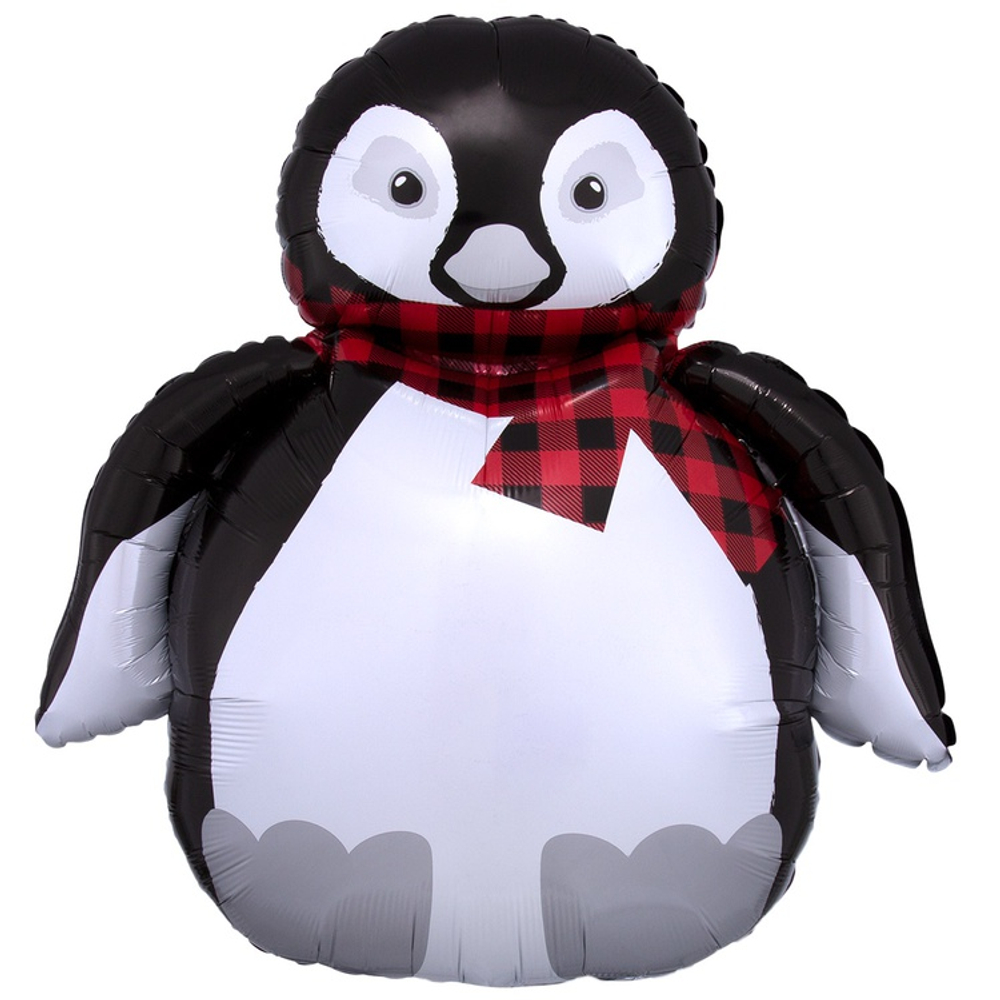 Шар Фольгированный Пингвин в клетчатом шарфе (Черный)