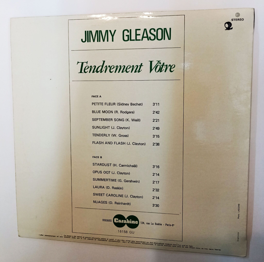 Винтажная виниловая пластинка LP Jimmy Gleason Tendrement Votre (France 1975)