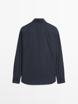 Massimo Dutti Рубашка прямого кроя в рубчик, темно-синий