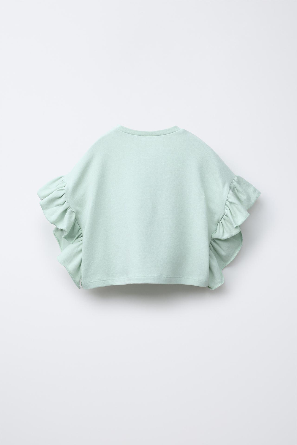 ZARA ФУТБОЛКА С ВОЛАНАМИ, ПАСТЕЛЬНО-ЗЕЛЕНЫЙ