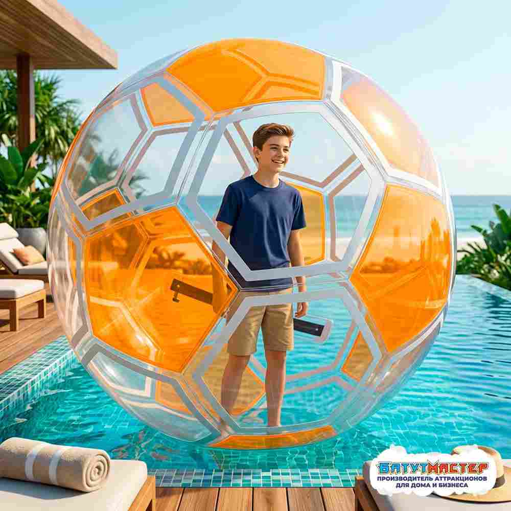 Аттракцион Водный шар ПВХ «Футбольный мяч Оранжевый» 2*2*2 м
