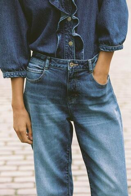 ZARA ДЖИНСЫ Z.07 RELAXED FIT С ВЫСОКОЙ ПОСАДКОЙ И ОТВОРОТАМИ, СИНИЙ